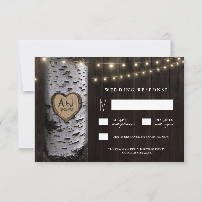 Ljus + Carved Birch Träd Bröllop OSA Card (Framsida)