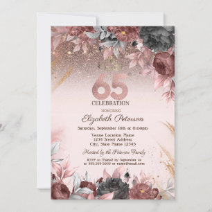 Ljus, Chic Blommor Glitter 25-årsdag Inbjudningar