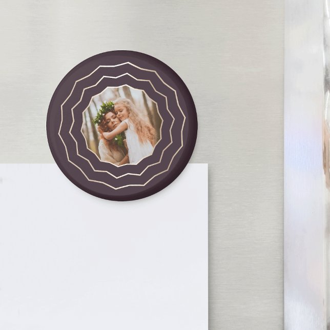 Ljus cirkel | Burgundy & Guld Geometric Photo Magnet (Skapare uppladdad)