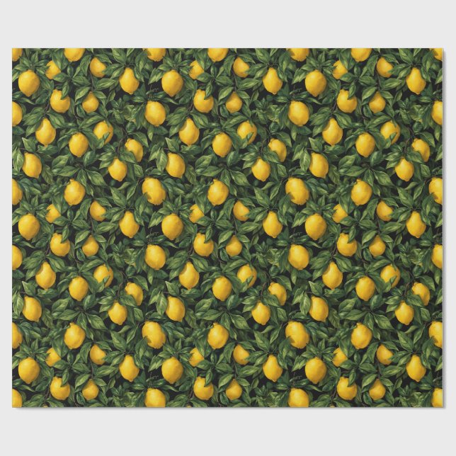 Ljus Citron Citrusträdmönster Presentpapper (Platt)