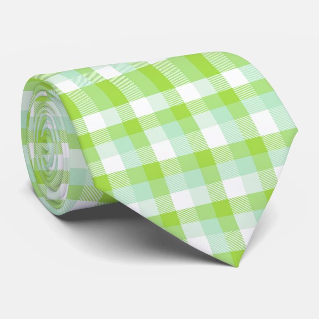 Ljus Citrusgrön Modern Djärv Gingham Rutigt Slips (Rullad)