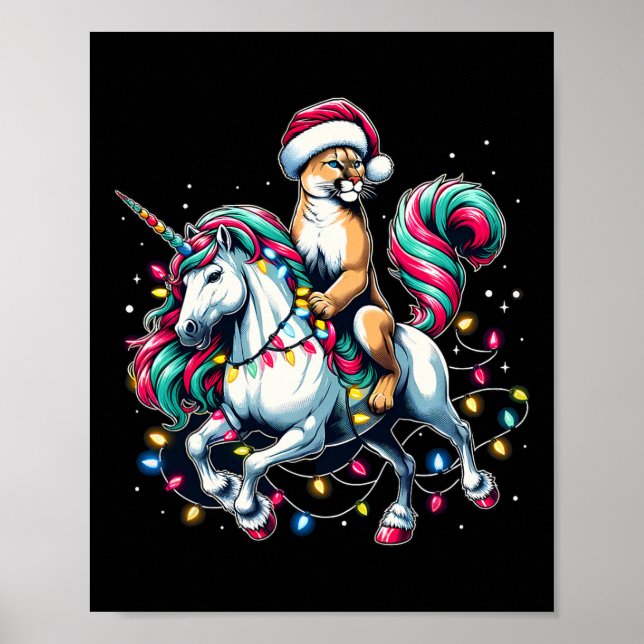 Ljus Cougar Riding Unicorn Poster (Framsidan)
