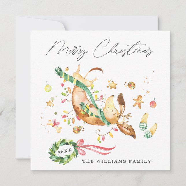 Ljus Cute Lycklig Hund Dachshund jul Julkort (Framsida)