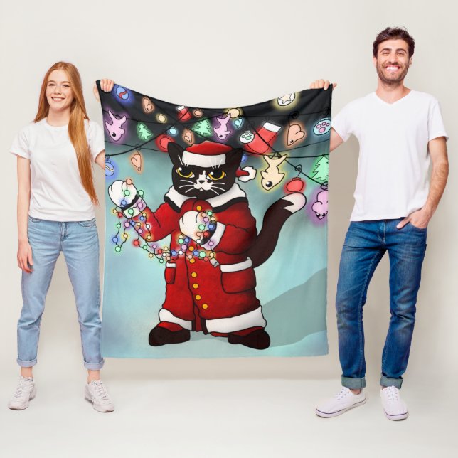 Ljus Cute Tuxedo Cat Fleecefilt (På plats)