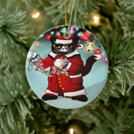 Ljus Cute Tuxedo Cat Julgransprydnad Keramik