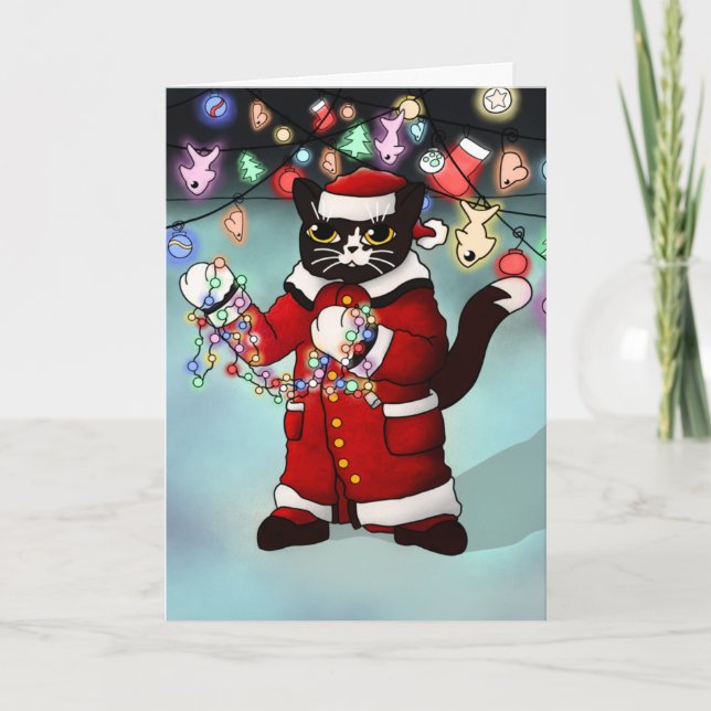 Ljus Cute Tuxedo Cat Kort (Framsida)