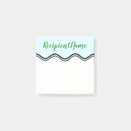 Ljus Cyan bakgrund för elegant + Skoggröntnamn Post-it Block