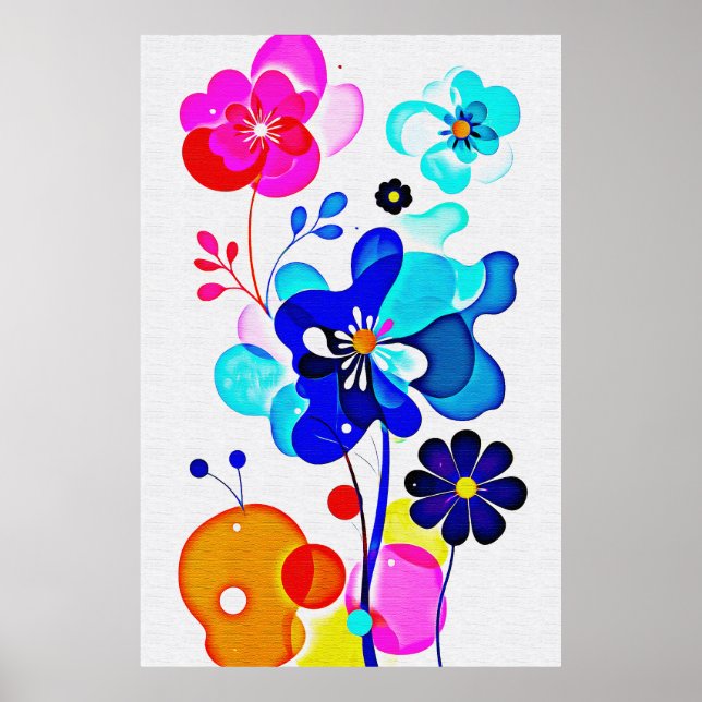 Ljus Cyan Magenta Abstrakt Fluid Blommor Poster (Framsidan)