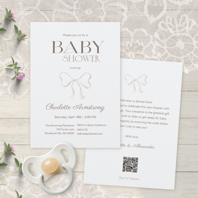 Ljus dammig blå akvarellbåge baby shower inbjudningar (Subtle Dusty Blue Watercolor Bow Baby Shower Invitation ©Susanne Sachers - Sunny Mind 🌞)