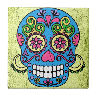 Ljus day of the dead för blåttsockerskalle! kakelplatta