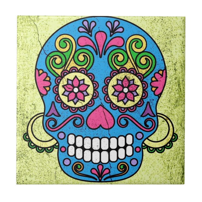Ljus day of the dead för blåttsockerskalle! kakelplatta (Framsidan)