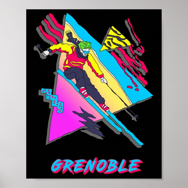 Ljus design för skidåkning med Grenoble-text skid  Poster (Framsidan)