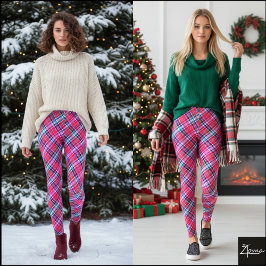 Ljus diagonal rosa magenta tartan rutmönster leggings