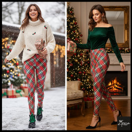 Ljus Diagonalt Julrutigt Rött Grönt Leggings