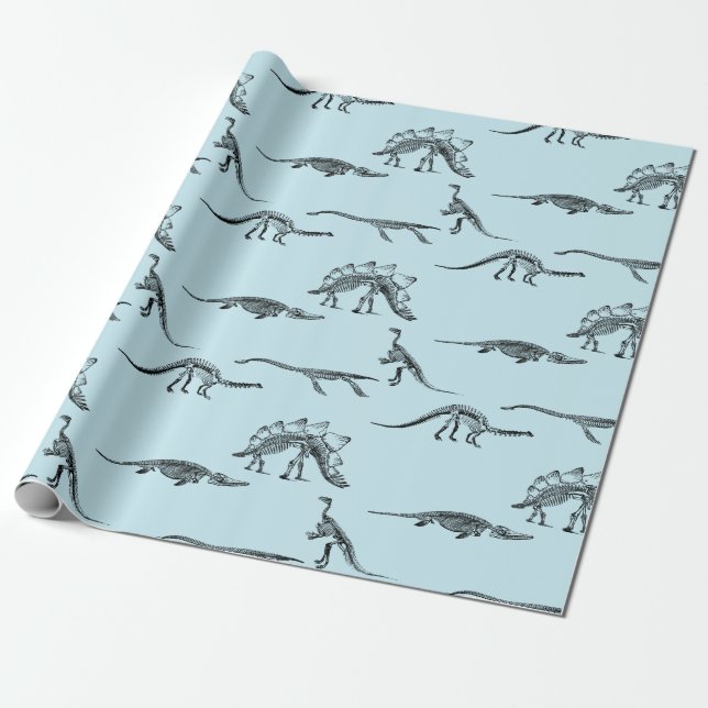 Ljus Dinosaur - blåttmönster Presentpapper (Utrullad)