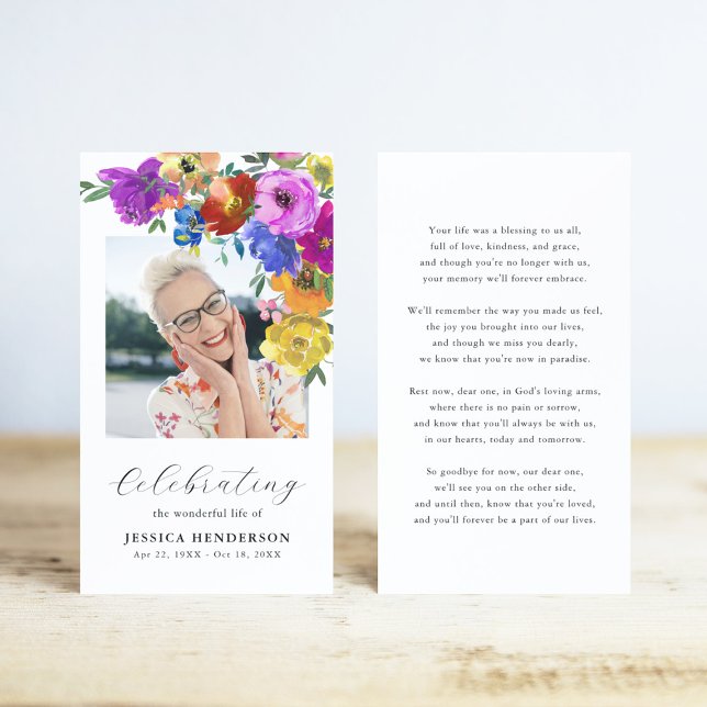 Ljus & djärv blomsterdödshjälp begravning bönekort visitkort (Skapare uppladdad)