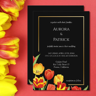 Ljus & djärv tulpaner Svart vårblomma bröllop Inbjudningar
