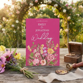 Ljus djärv vilda blommor script bröllop inbjudningar