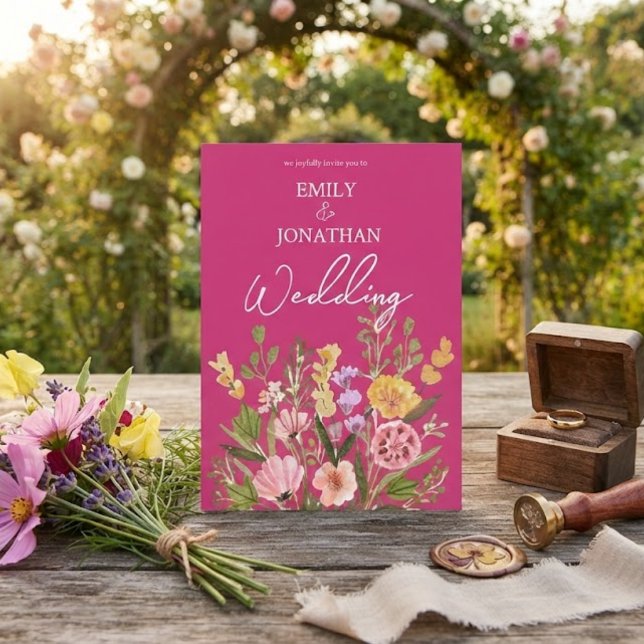 Ljus djärv vilda blommor script bröllop inbjudningar (Skapare uppladdad)