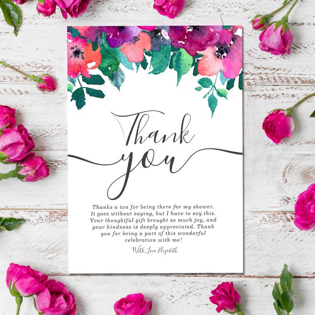 Ljus & djärva färgglada blommor bröllopsfest tack inbjudningar ("Bold colors and beautiful blooms – the perfect way to express your gratitude #thankyoucard #rustic)