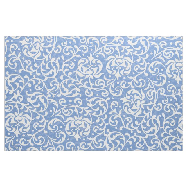 Ljus elegant - blått- och vitblommigtdamast tyg (Fat Quarter)