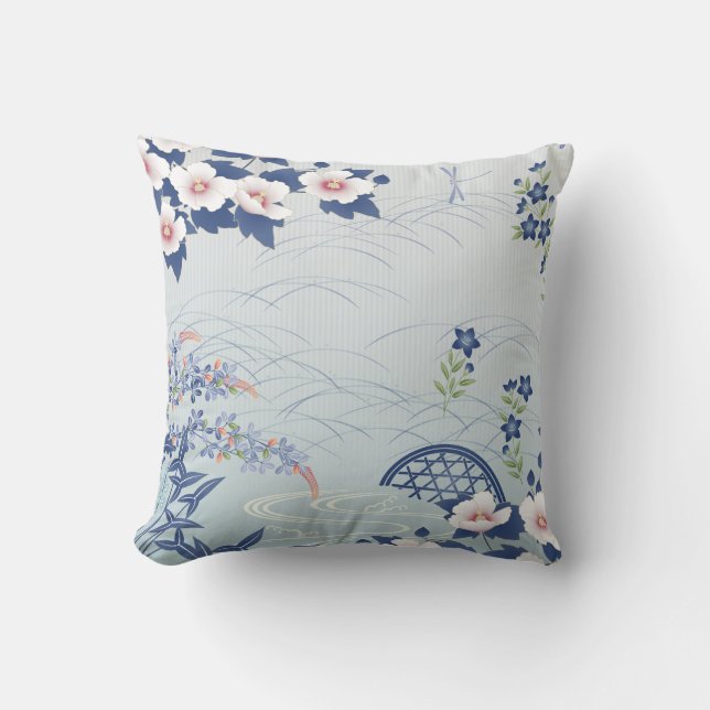 Ljus elegant - blåttjapanblomsterträdgård kudde (Framsida)