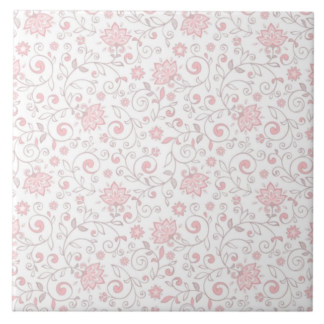 Ljus elegant - rosa blommönster kakelplatta (Framsidan)