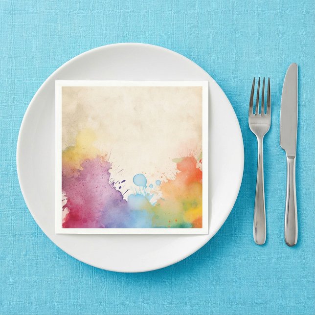 Ljus färg stänker servett (Bright paint splashes napkin.)
