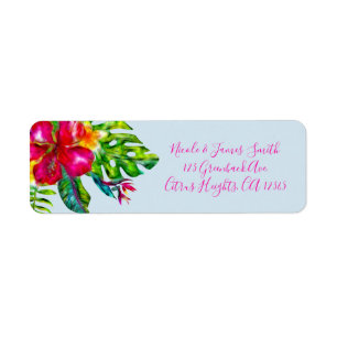 Ljus färg Tropisk Blommig Hibiskusblad Luau Returadress Etikett