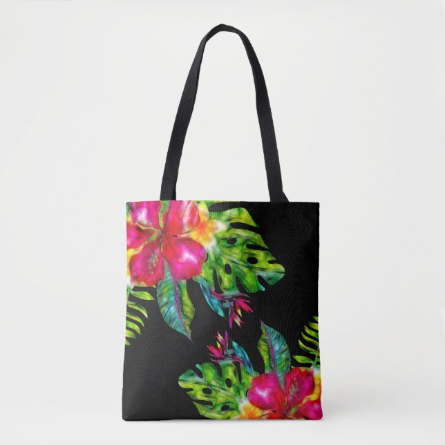 Ljus färg tropiskt blommigt hibiskusblad tygkasse (Framsida)