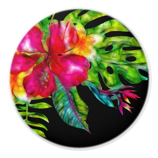 Ljus färg tropiskt blomster hibiskus & blad knopp (Framsidan)