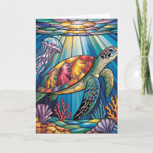 Ljus färgad glas havssköldpadda hav design kort