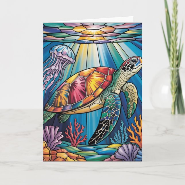 Ljus färgad glas havssköldpadda hav design kort (Framsida)