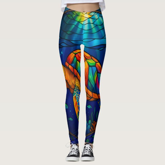 Ljus färgad glas havssköldpadda ocean design leggings (Framsida)