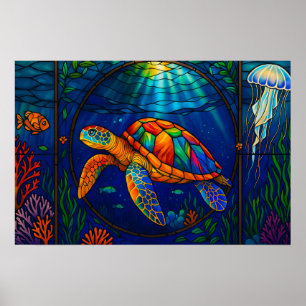 Ljus färgad glas havssköldpadda ocean design poster