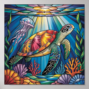 Ljus färgad glas havssköldpadda ocean design poster