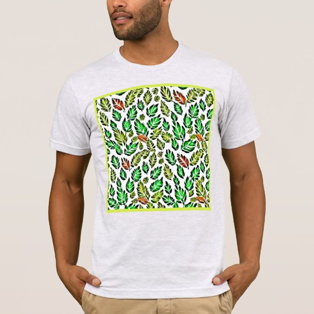 Ljus Färgexplosion Löv Mönster T Shirt (Framsida)