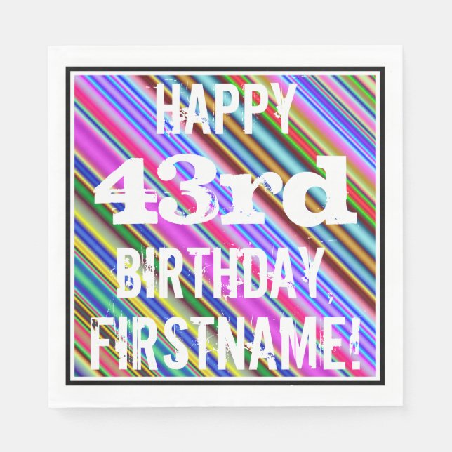 Ljus, Färgrik 43-årsdag + Anpassat Namn Pappersservett (Framsidan)
