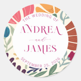 Ljus Färgrik Abstrakt Blomma Vildblomma Bröllop Runt Klistermärke