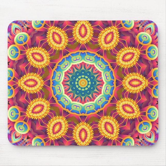 Ljus Färgrik Abstrakt Blommig Mandala Musmatta (Framsidan)