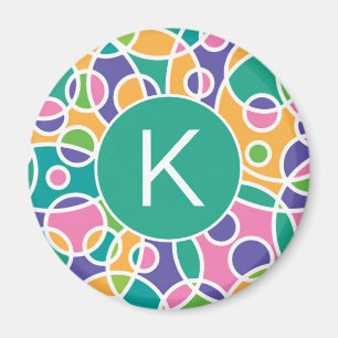 Ljus Färgrik Galen Cirklar Mönster Monogram Magnet