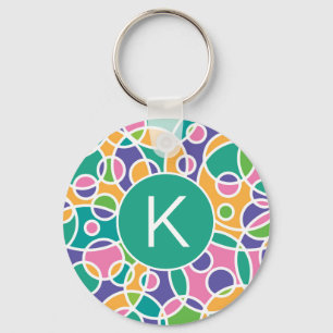 Ljus Färgrik Galen Cirklar Mönster Monogram Nyckelring