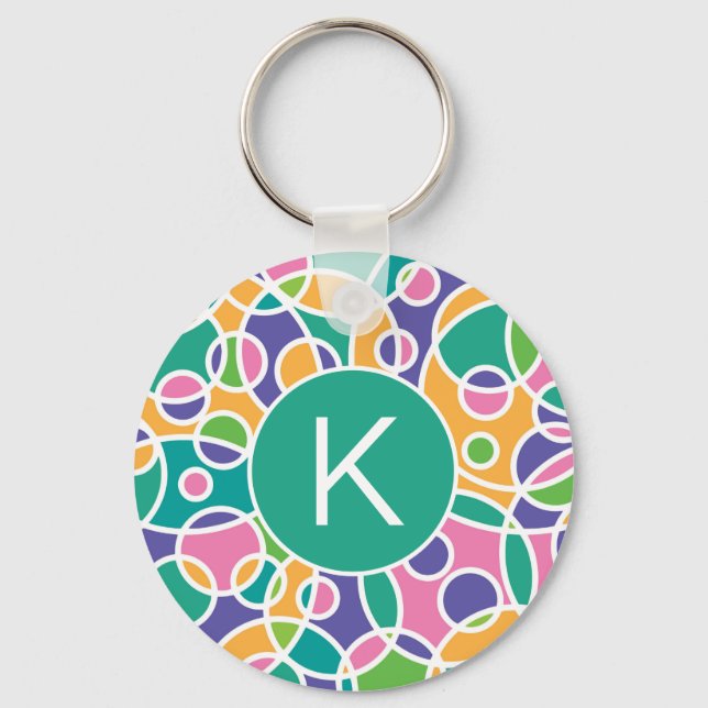 Ljus Färgrik Galen Cirklar Mönster Monogram Nyckelring (Framsida)