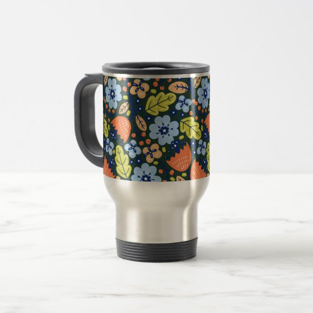 Ljus Färgrik Modern Vacker Blommig Mönster Resemugg (Framsida vänster)