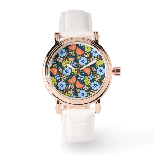 Ljus Färgrik Modern Vacker Blommönster Armbandsur (Framsida)