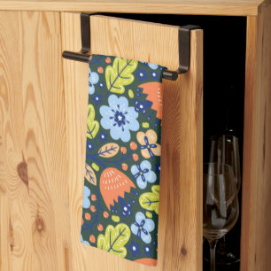 Ljus Färgrik Modern Vacker Blommönster Kökshandduk