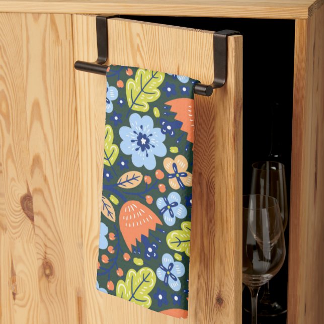 Ljus Färgrik Modern Vacker Blommönster Kökshandduk (Thirds Fold)