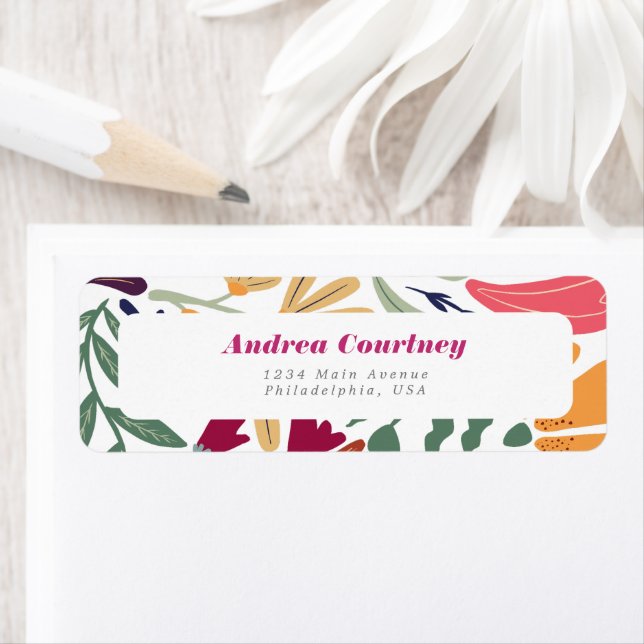 Ljus Färgrik Opassande Blommig Bröllopsfest Returadress Etikett (Insitu)