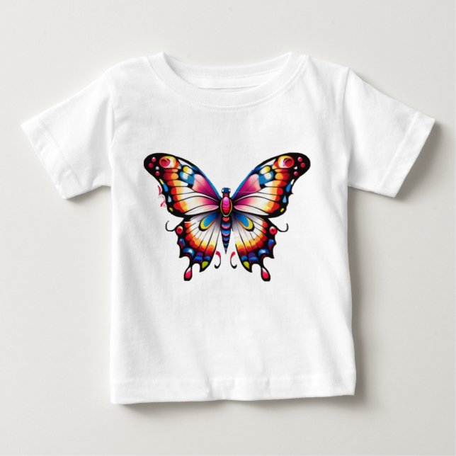 Ljus Färgrik Pop Art Fjäril Barn T-Shirt (Framsida)