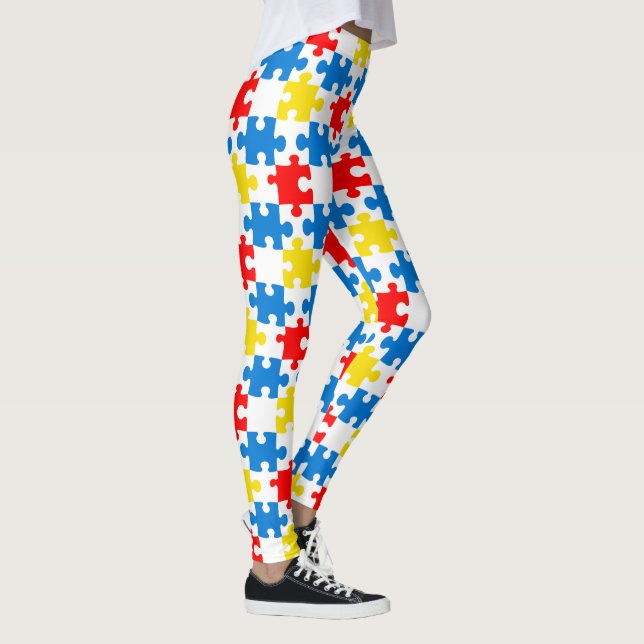 Ljus Färgrik Pusselbitmönster Leggings (Höger)